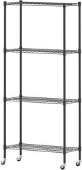 Homdox Heavy Duty 4-Tier Metal Shelving Unit with Adjustable Shelves, Rolling Storage Rack for Kitchen, Garage, Pantry, 29.92"x13.98"x74.41", Black