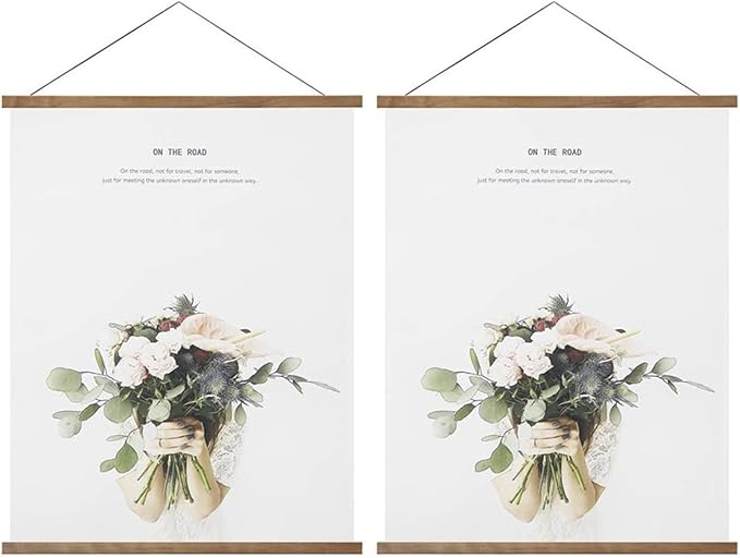 Miaowater 2 Pack Magnetic Poster Frame Hanger,32x24 32x40 32x48 Light Wood Wooden Frames Hangers for Photo Picture Art Canvas Print Artwork Wall Hanging Teak Wood 32''