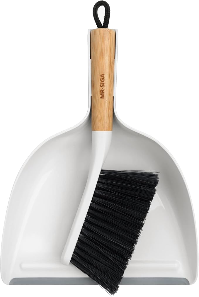 MR.SIGA Dustpan and Brush Set, Bamboo Handle, 1 Set | Handheld brush and by MRSIGA