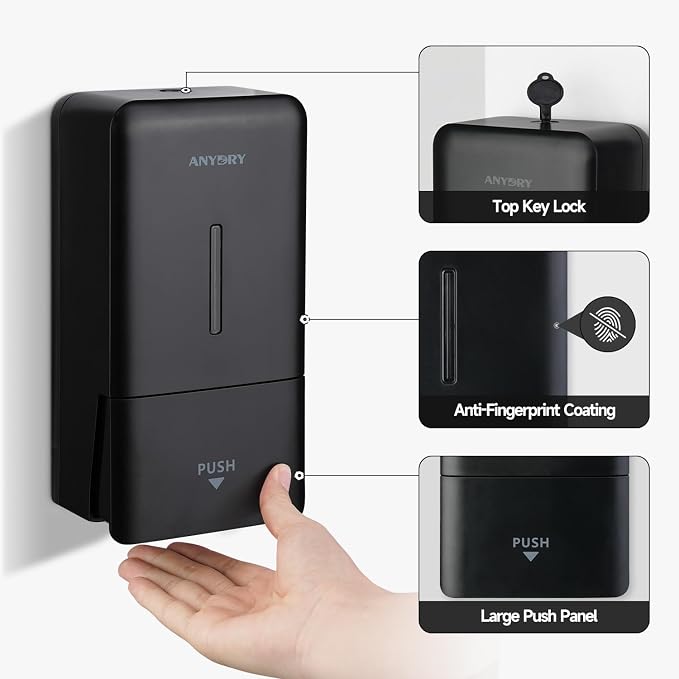 anydry Liquid Hand Soap Dispenser Wall Mounted 27oz Large Capacity Black | - Image 3
