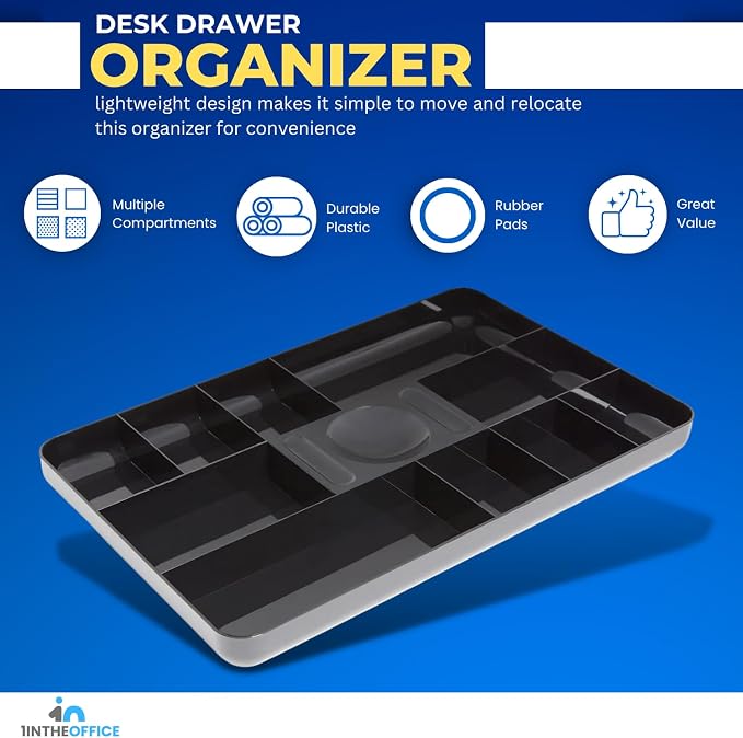 1InTheOffice Desk Drawer Organizer Tray, Desk Drawer Tray, 13-Compartment - Image 2