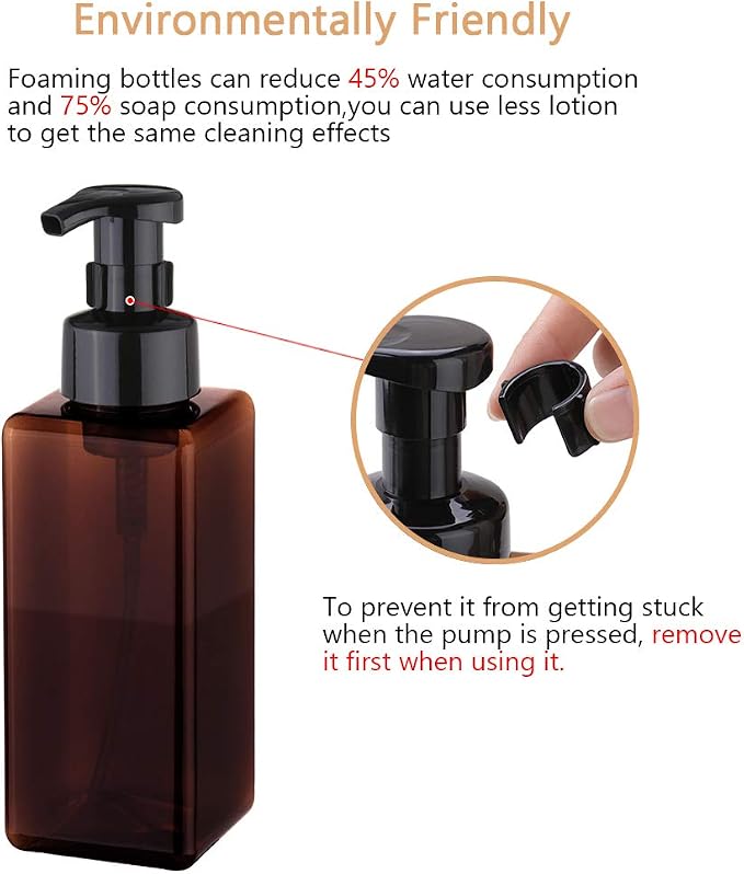 Foaming Soap Dispenser, 22oz Plastic Refillable Pump Bottle, 2 Pack, Amber | - Image 3
