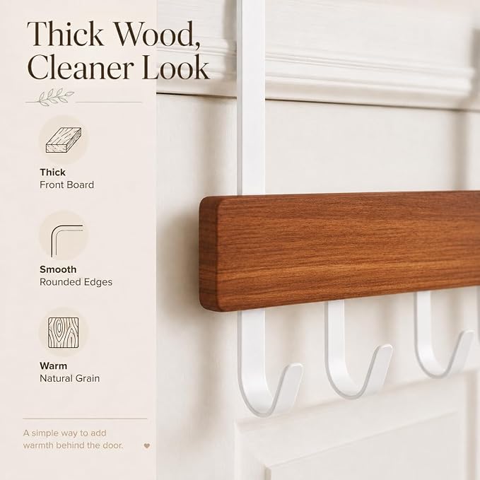 Peasulin Wood & Metal Over the Door Hooks, Sturdy 11IN Over the Door Hook Rack - Image 5