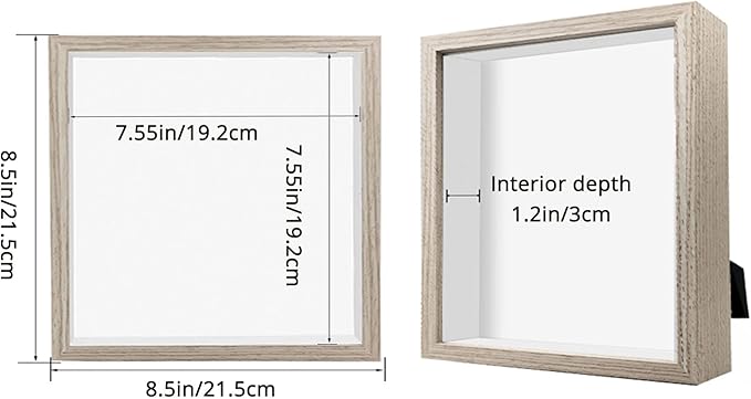 8x8 Shadow Box Frame Display Case, Display Case Box for Memorabilia, Medal, Crafts,Tickets and Photos, Picture Frame for Wall and Tabletop (3pcs-Natural Wood, 8x8)