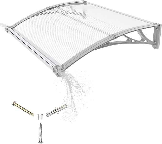 Awning for Door Entrance,40x48 Inches Awnings for Doors with Separate Drainage,Front Door Awning Exterior,Polycarbonate UV, Rain, and Snow Protection for Porch,Patio,Window,Deck