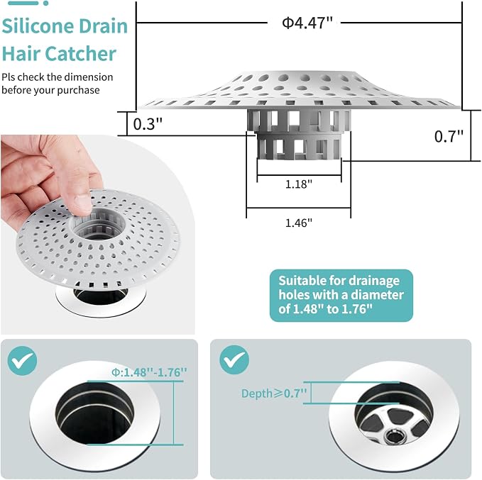 Aluvor Bathtub Drain Hair Catcher, Silicone Tub Hair Catcher Drain Protector | - Image 5