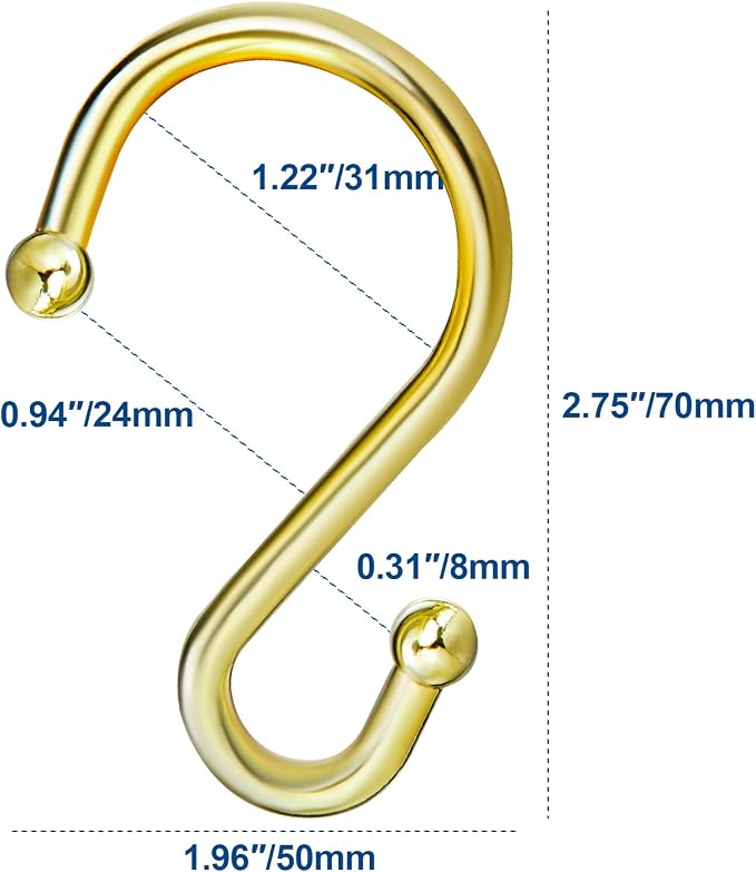 TOPROD S Shaped Shower Curtain Hooks Rings Shower Curtain Hangers S Hooks - Image 6