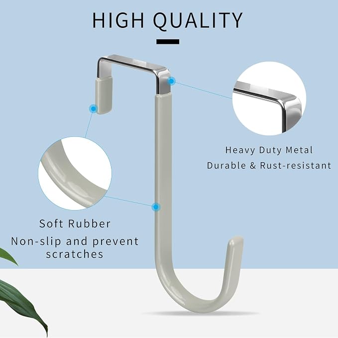 FYY Over the Door Hooks, Single-Hanger 4 Pack, Fits Doors 1 3/8" Grey | Heavy - Image 3