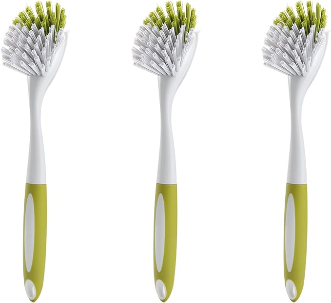 Dish Brush with Handle, Stiff Bristles Dish Scrubber by YeuDeuy