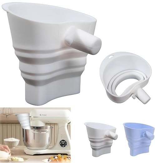 Flour Funnel for Kitchen Aid Mixer, Easy Pour No-Mess Attachment, Food-Grade Silicone Funnel, Stand Mixer Attachment for Tilt-Head Stand Mixer 4.5 & 5 Quart (KSM150), Anti-Splash Accessory (White)