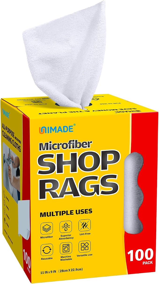 UNIMADE Shop Rags, 100 Sheets Microfiber Cleaning Cloth by Unimade