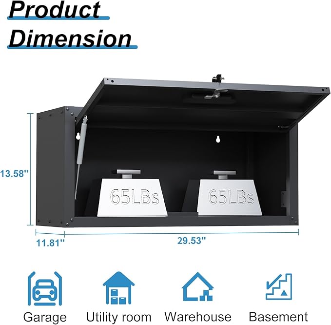 Metal Garage Black Wall Cabinet with Flip UP Door, Lockable Tool Cabinets Garage Cabinet Wall Mounted, Heavy Duty Steel Metal Storage Cabinet for Kitchen Laundry Warehouse, Assembly Required