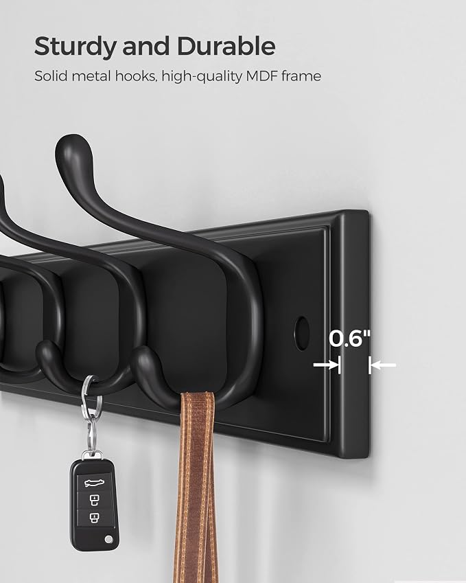 SONGMICS Wall-Mounted Coat Rack, Hook Rack, 4 Dual Metal Hooks, in the Entryway - Image 4