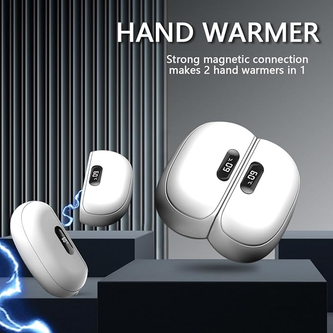 Portable Magnetic Hand Warmers Rechargeable 2 Pack with Charging Dock, Fast Heating, Pocket Heater for Women Men, Gifts for Christmas, Travel Essentials, Camping Accessories (White)