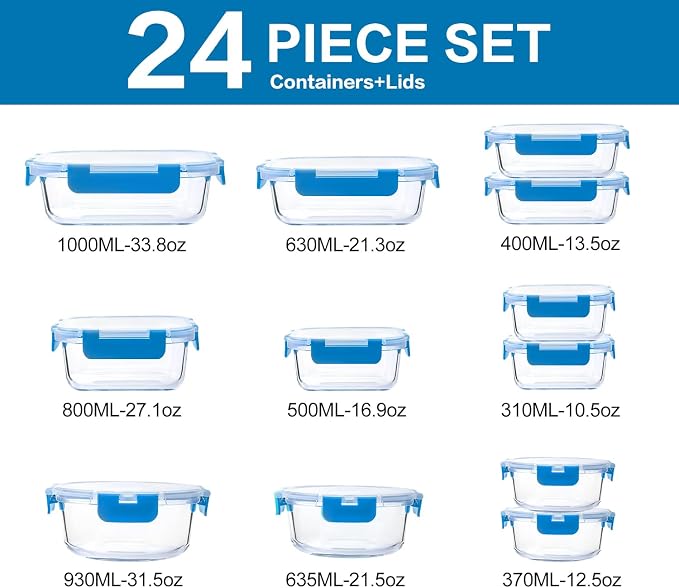 M MCIRCO 24 Piece Glass Food Storage Containers - Image 2