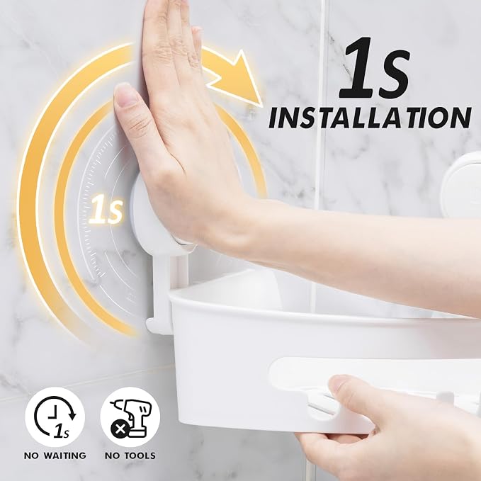 LEVERLOC Corner Shower Caddy Suction Cup, Shower Basket Suction Bathroom - Image 2