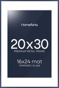 Homeforia 20x30 Frame Navy Blue, High End Metal 20x30 Picture Frames with Mat 16x24 inch Photo, 20 x 30 Navy Blue Poster Frame Matted to 16 by 24, 30x20 Large Frame, Tempered Glass, Wall Kit, Set of 1