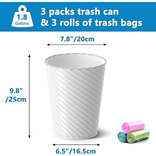 Lysam Bathroom Trash Can 3 Pack, 1.8 Gallon Small Trash Can - Image 3