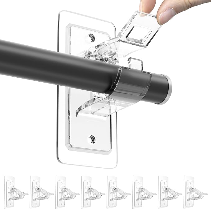 8 Pack No Drill Curtain Rod Brackets, Holding Up to 17 lbs, PET Curtain Hangers by ANDGOO