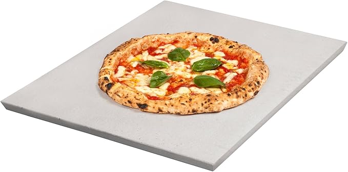 FibraMent-D Premium 3-Piece Pizza Stone Set – 17½" × 13⅞" × ¾" Rectangle Baking Stone with Peel & Rocker Cutter – Made in USA – Ranked Best Overall Pizza Stone for Even Heat & Crispy Crusts