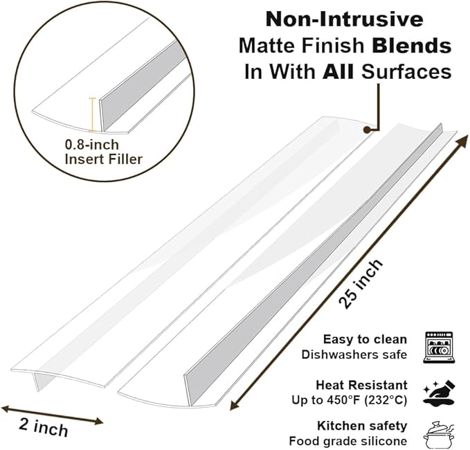 Kitchen Stove countertop Gap Covers, 25 inch Long & Extra Wide Silicone Stove Gap Covers Filler Range Strips 2pcs, Oven Counter Gap Protector Between Counter and Stove Gap Stove Crack Guards Clear