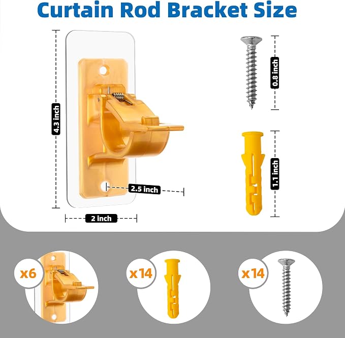 6PCS Self Adhesive Curtain Rod Bracket, No Drilling Curtain Rod Holders | 20lbs - Image 7