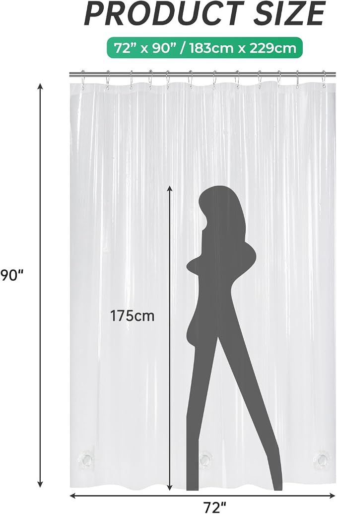 AmazerBath Extra Long Shower Curtain 90 Inches Long, Tall Bathroom Curtain - Image 2