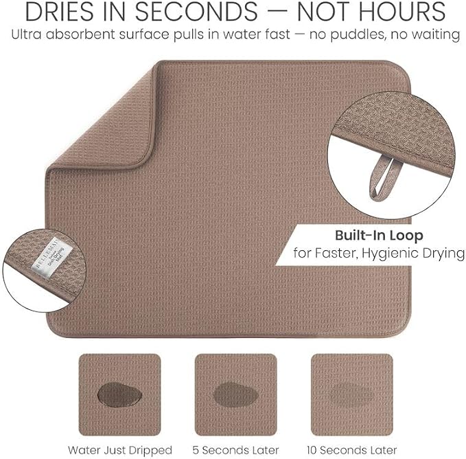 Bellemain Dish Drying Mat, Drying Matt Kitchen Counter, 17 x24 Inch -Mocha - Image 5