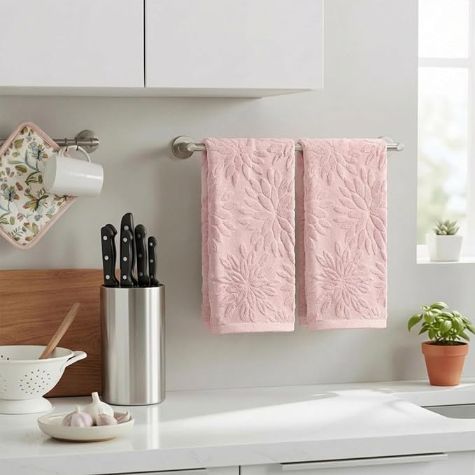 Artoid Mode 2 Pcs Pink 3D Dahlia Floral Jacquard Hand Towels - Image 3