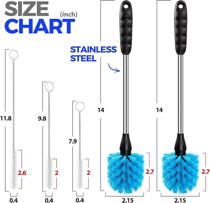 Holikme 5 Pack Bottle Brush 14" Stainless Steel Straw Cleaner Brush, 3 Straw - Image 2