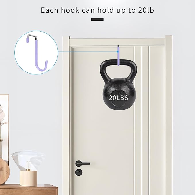 FYY Over the Door Hooks, Single-Hanger 4 Pack, Fits Doors 1 3/8" Lavender | - Image 4
