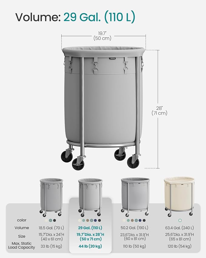 SONGMICS Laundry Basket with Wheels, 29 Gal., Steel Frame, Removable Bag - Image 6