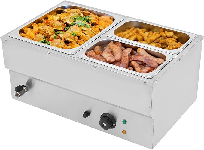 DYNAMI 110V 1500W Commercial Buffet Food Warmer,Large Capacity 3 Pan(2.4 * 2 Gal+1 Gal) Stainless Steel Electric Countertop Steam Table with Intelligent Thermostat Design,for Parties Buffet Catering