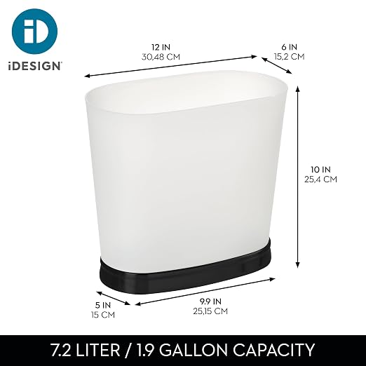 iDesign Slim Bathroom Trash Can, Frost/Matte Black | Small, - Image 4