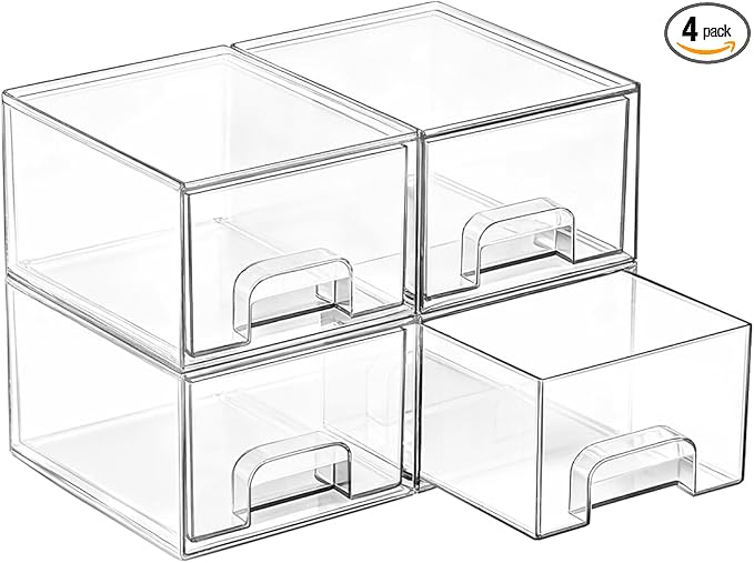 Vtopmart 4 Pack Small Clear Stackable Storage Drawers, Fits Narrow Spaces | by Vtopmart