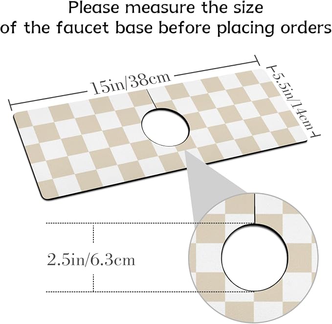 Light Brown White Checkered Kitchen Sink Splash Guard Faucet Mat, Faucet - Image 2