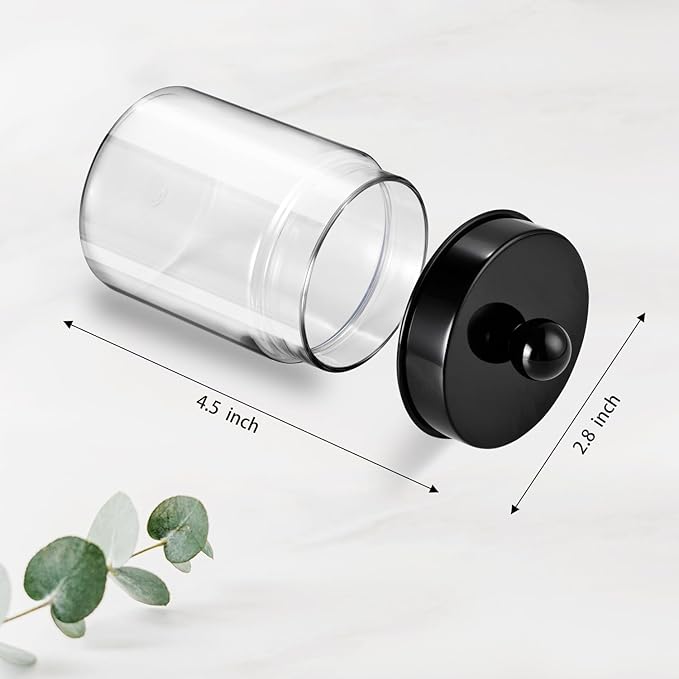 Amolliar Acrylic Apothecary Jar Bathroom Qtip Holder Black 2 Pack - Image 6