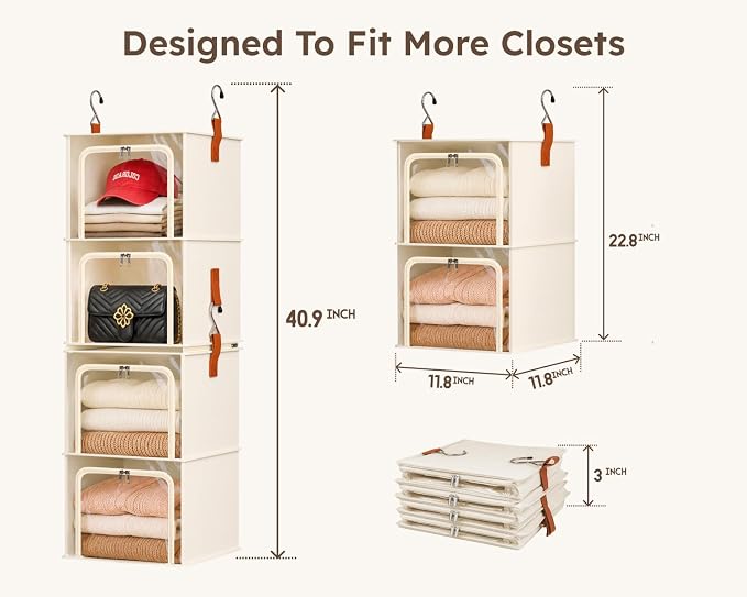 4-Tier Modular Hanging Closet Organizer Shelves, 2+2 Modular Design, Vertical - Image 3