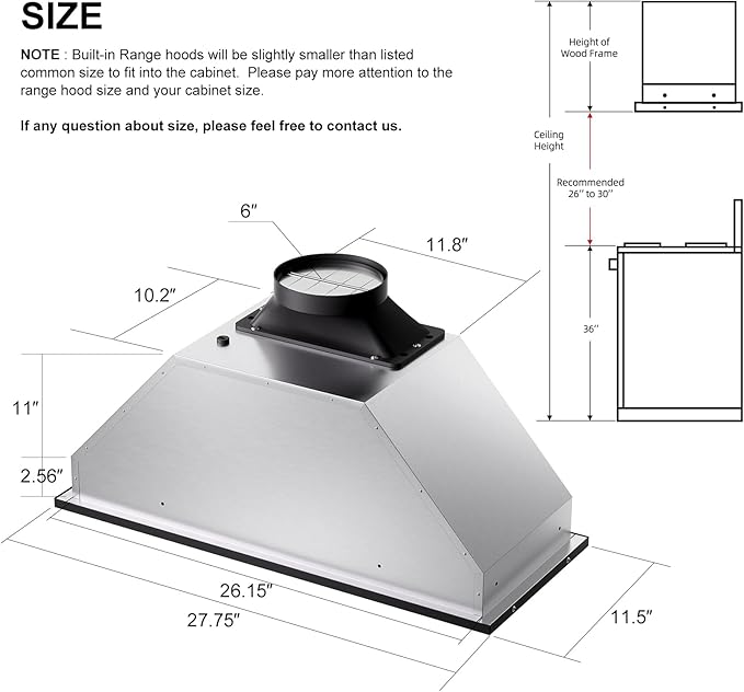 BRANO Range Hood Insert 30 Inch, 900 CFM Voice/Gesture/Touch Control Build-in Kitchen Hood Vent with 4 Speed Exhaust Fan, Memory Mode, Adjustable Lights, Ducted/Ductless Convertible