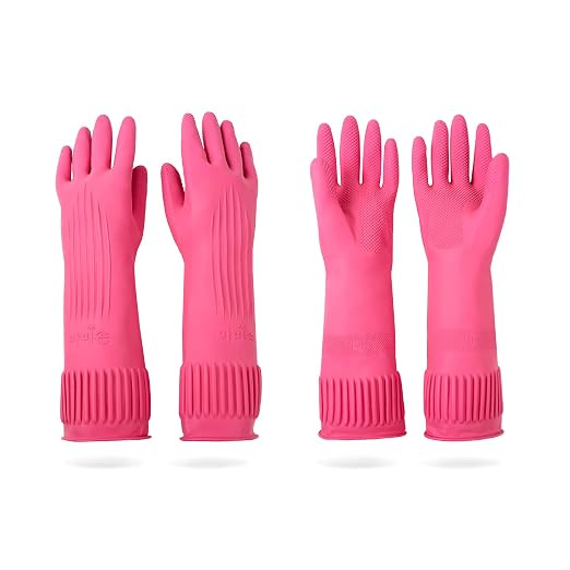 Mamison Rubber Dishwashing Gloves, Non-Slip Kitchen, 2 Pairs | Korean natural by QualityKitchenandHome