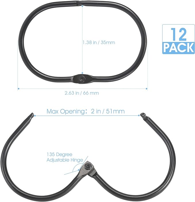 Shower Curtain Rings, Metal Black Shower Curtain Hooks, Oval Snap Shower Rings - Image 5