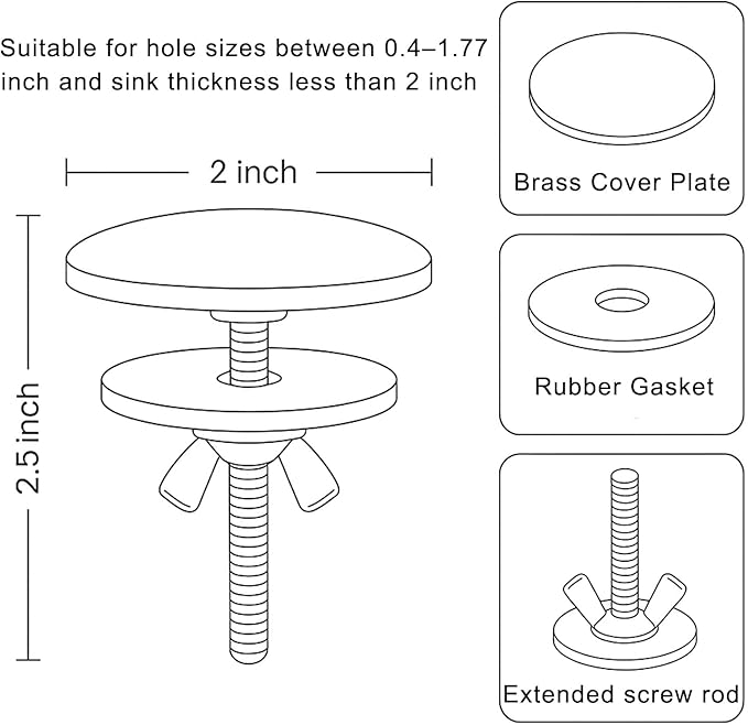 Solid Brass Kitchen Sink Hole Cover, 2 Inch Faucet Hole Cover, Polished Chrome Finish Tap Hole Plate Stopper Cover, Countertop Hole Cover for Kitchen and Bathroom Sinks (Polished Chrome)