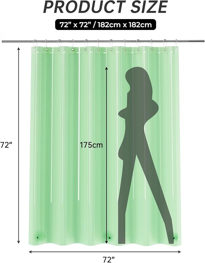 AmazerBath Shower Curtain Liner, 72x72 Transparent Mint Green Shower Liner - Image 7
