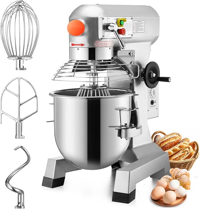 Happybuy 15Qt Commercial Food Mixer with Timing Function， Commercial Mixer 600W Stainless Steel Bowl Heavy Duty Electric Food Mixer Commercial with 3 Speeds Adjustable, Perfect for Bakery Pizzeria