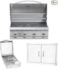 Bullet by Bull Stainless Steel Outdoor Kitchen Set - Built-In Liquid Propane Grill, Perfect for Entertaining -BBQ Kitchen Isl& Bundle - Includes 4 Burner Grill, Double Access Door & Side Burner