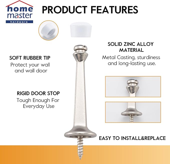 HOME MASTER HARDWARE 3" Heavy Duty Solid Door Stop, 2 Pack, Satin Nickel | Wall - Image 3