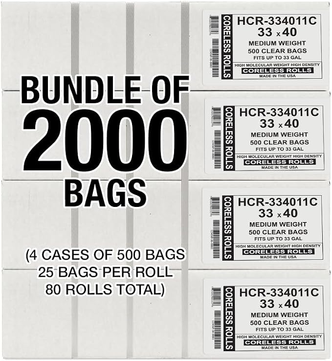 Aluf Plastics 33 Gallon11 Micron Clear Trash Bags 33" x 40" 2000 Count - Image 2