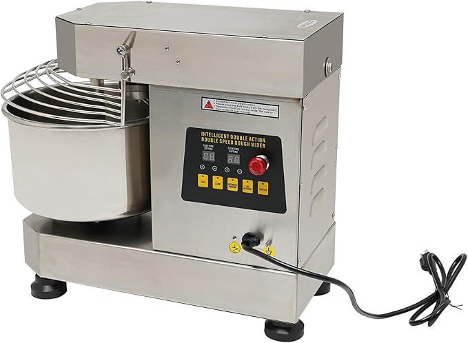 Commercial Dough Kneading Machine 750W Heavy Duty Electric Spiral Dough Mixer 10.6QT Dual Rotating Flour Mixing Machine with Dual Speed, Safety Shield for Bakeries, Pizzeria, Restaurant