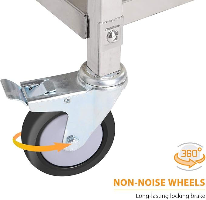 Stainless Steel Cart on Wheels,3-Tier Stainless Steel Utility Cart for Kitchen, Tool Room, Workshop, Salon & BBQ Snack Station - 29.5" D*15.7W*33H with with 360° Wheels (2 Locking)