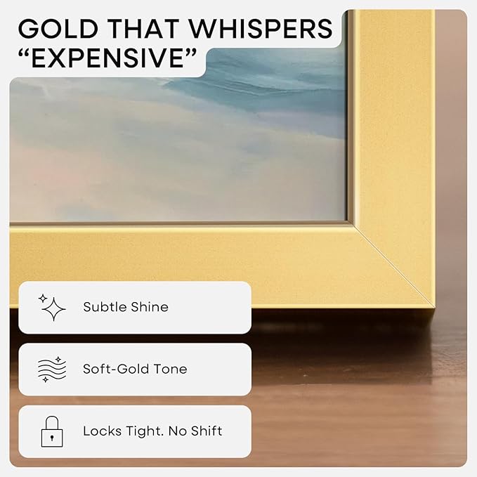 Homeforia 10x30 Picture Frame Gold, High End Metal 10x30 Poster Frames with Mat 8x24 inch Photo, 10 x 30 Gold Frames Matted to 8 by 24 Print, 30x10 Panoramic Frames, Tempered Glass, Wall Kit, Set of 3